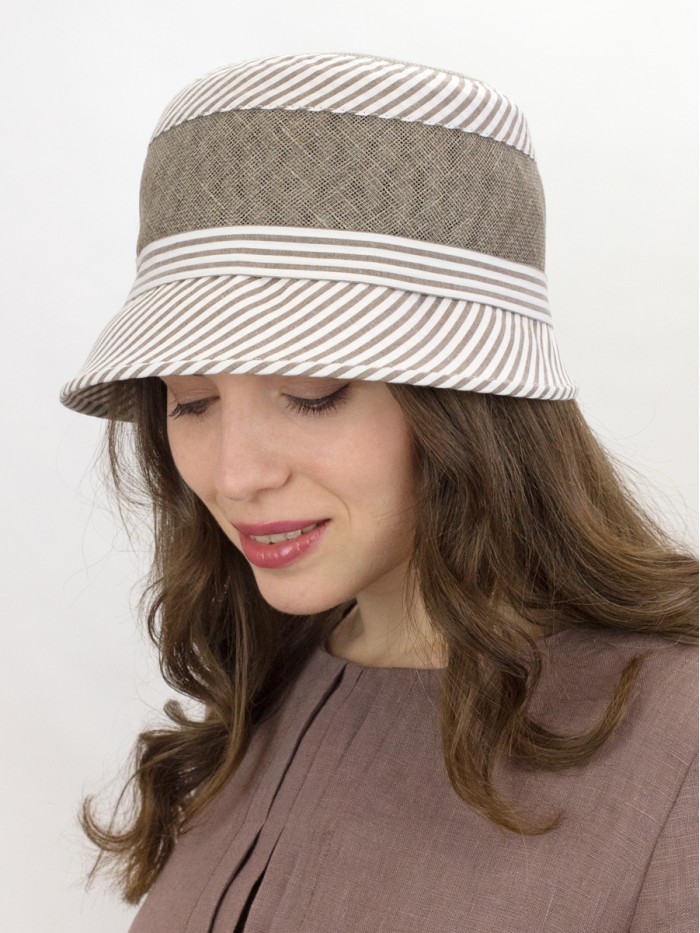Шляпка в городском стиле комбинированная цвет белый-серый-бежевый Л-255/5Г