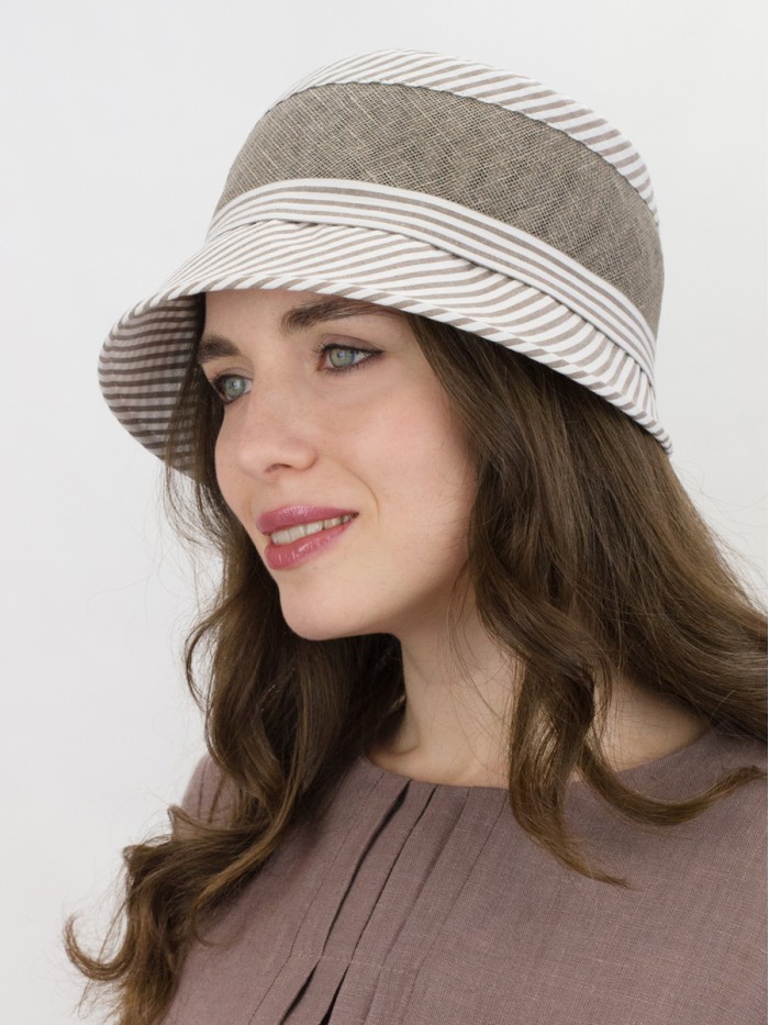 Шляпка в городском стиле комбинированная цвет белый-серый-бежевый Л-255/5Г