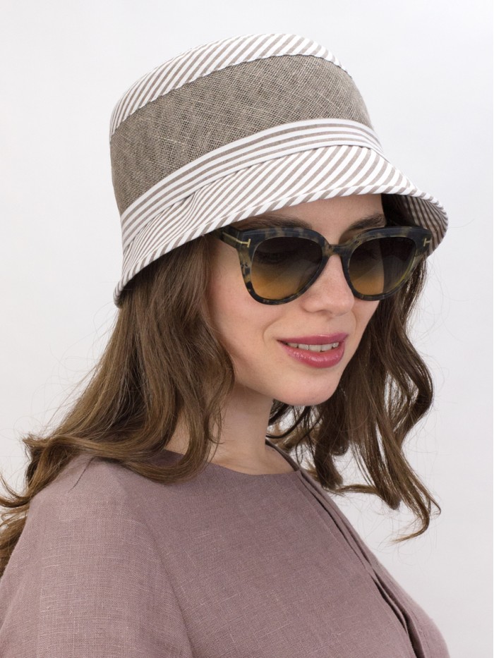 Шляпка в городском стиле комбинированная цвет белый-серый-бежевый Л-255/5Г