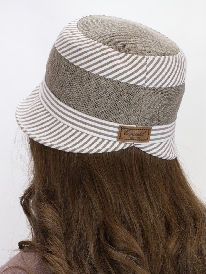 Шляпка в городском стиле комбинированная цвет белый-серый-бежевый Л-255/5Г