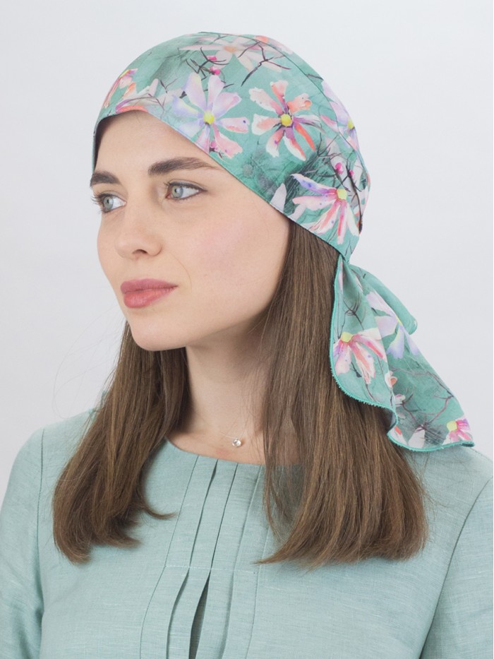 Летняя косынка в стиле 70-х цвет ментоловый-розовый Л-274/1А