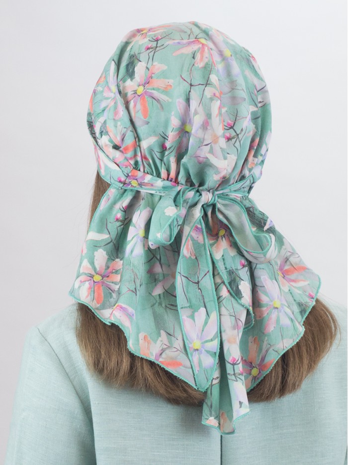 Летняя косынка в стиле 70-х цвет ментоловый-розовый Л-274/1А