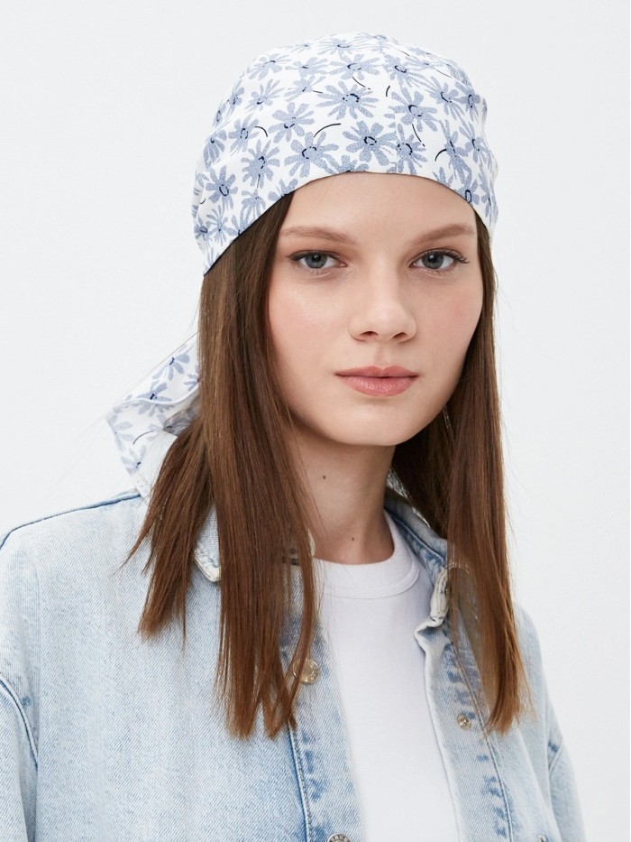 Летняя косынка в стиле 70-х цвет синий-белый Л-274/1А