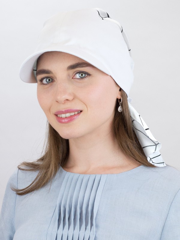 Комбинированная косынка с козырьком цвет белый-черный Л-274К1Д