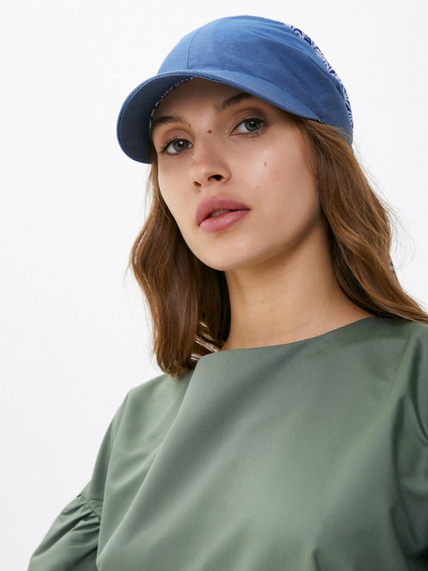 Комбинированная косынка с козырьком цвет индиго-голубой-белый Л-274К1Д