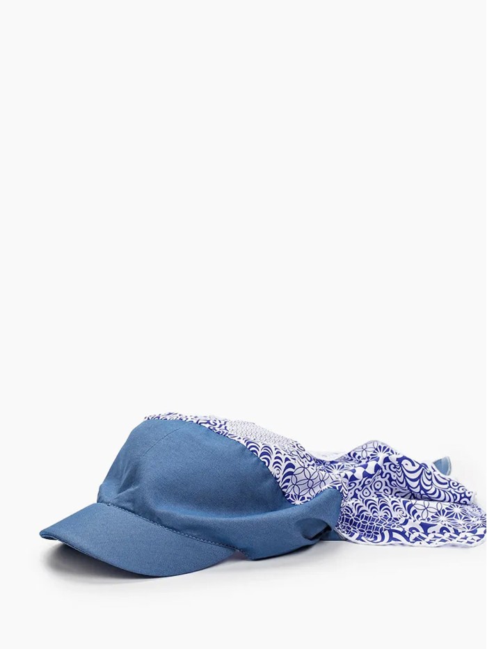 Комбинированная косынка с козырьком цвет индиго-голубой-белый Л-274К1Д