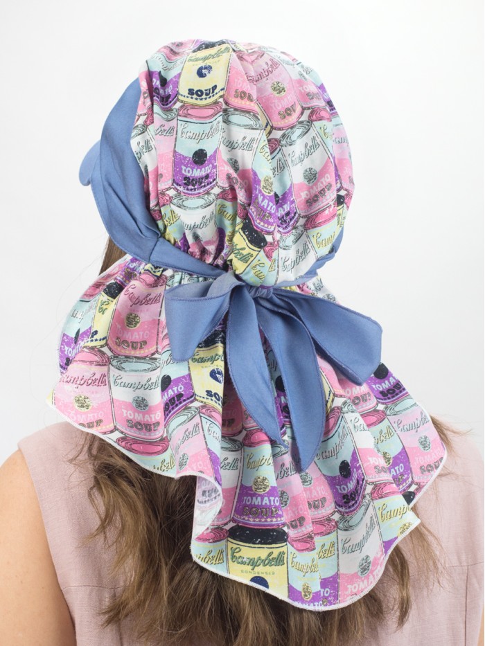 Комбинированная косынка с козырьком цвет индиго-сиреневый-желтый Л-274К1Д