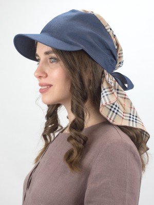 Комбинированная косынка с козырьком цвет темно-синий-бежевый-красный Л-274К1Д