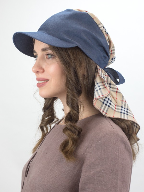 Комбинированная косынка с козырьком цвет темно-синий-бежевый-красный Л-274К1Д