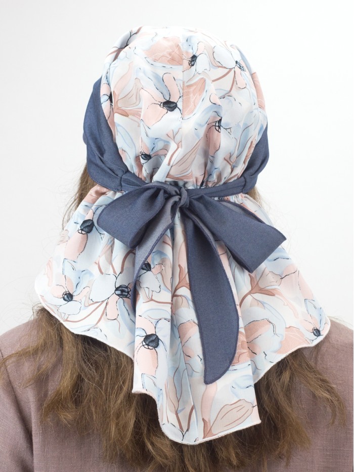 Комбинированная косынка с козырьком цвет темно-синий-бежевый-розовый Л-274К1Д