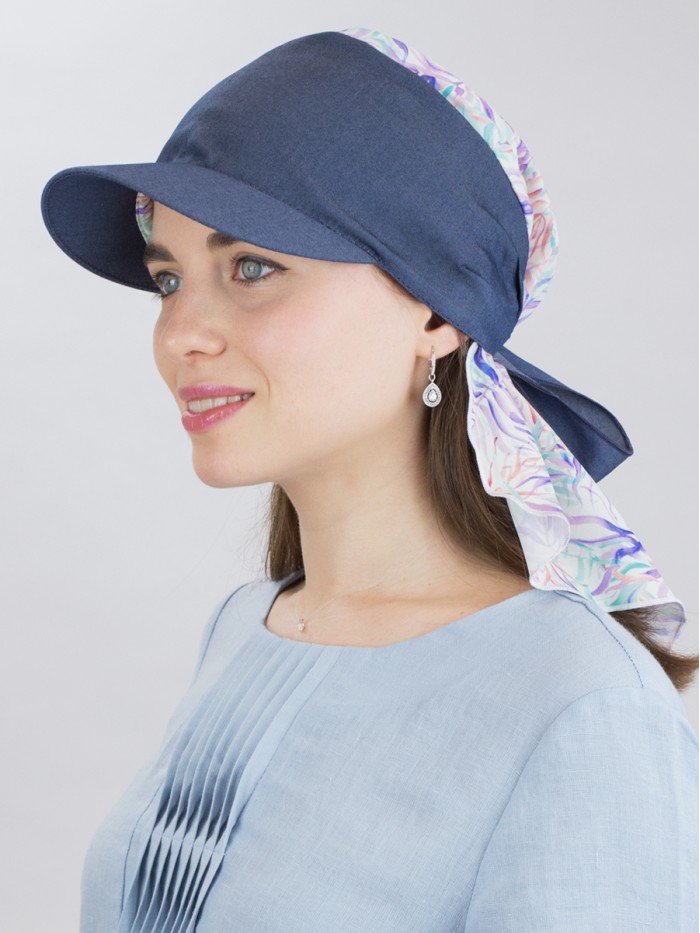 Комбинированная косынка с козырьком цвет темно-синий-сиреневый-ментоловый Л-274К1Д