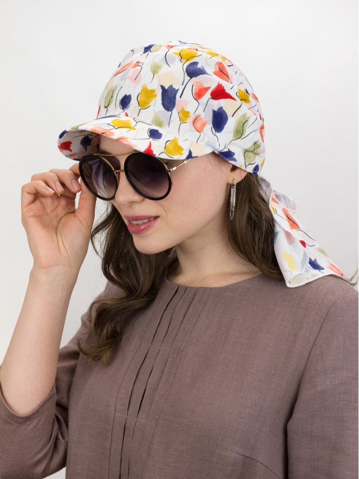 Летняя косынка с козырьком цвет белый-красный Л-274К2