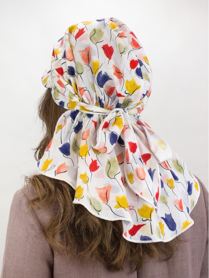 Летняя косынка с козырьком цвет белый-красный Л-274К2