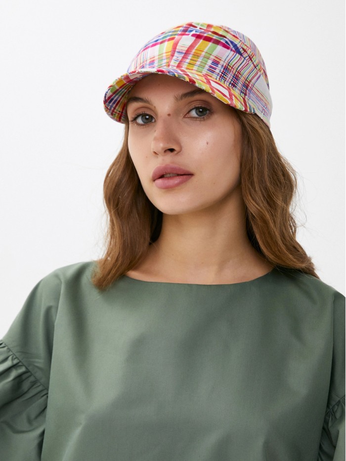 Летняя косынка с козырьком цвет белый-красный-желтый Л-274К2