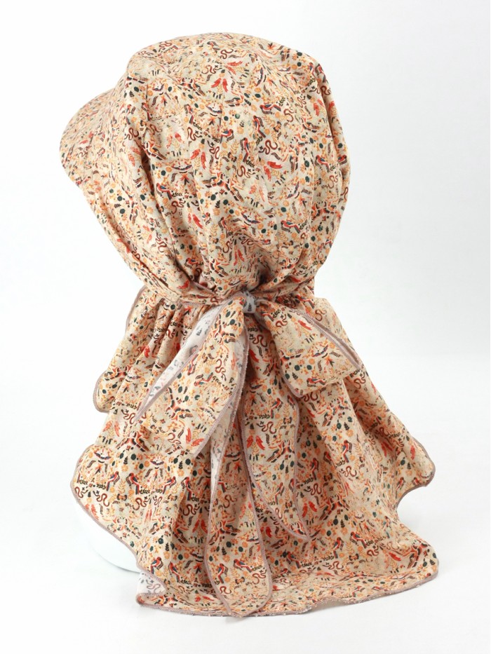 Летняя косынка с козырьком цвет бежевый-оранжевый-черный Л-274К2