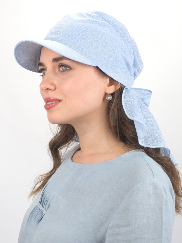 Летняя косынка с козырьком цвет белый-голубой Л-274К2А