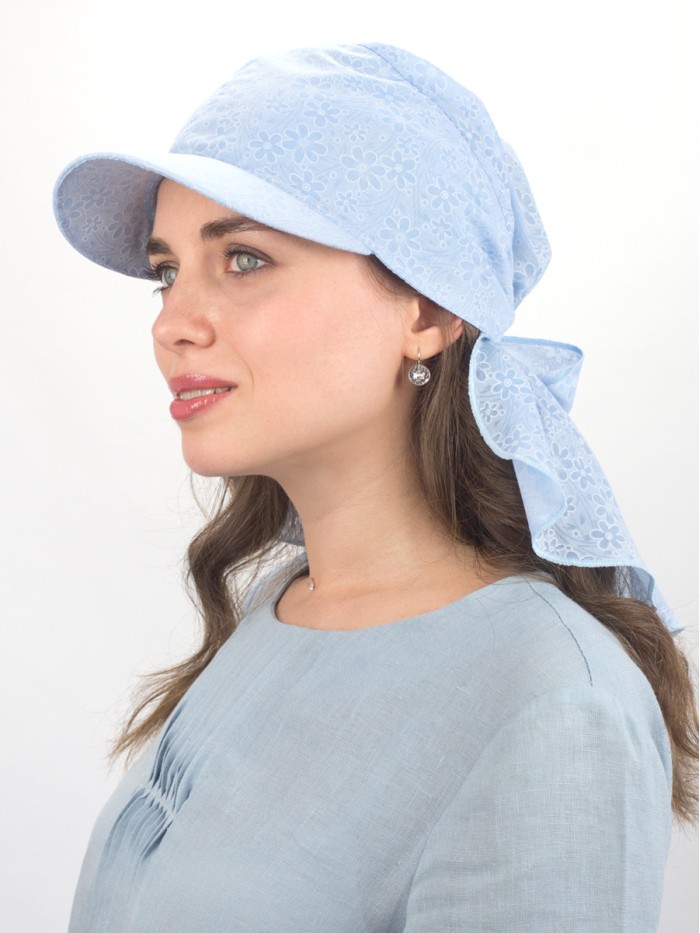 Летняя косынка с козырьком цвет белый-голубой Л-274К2А
