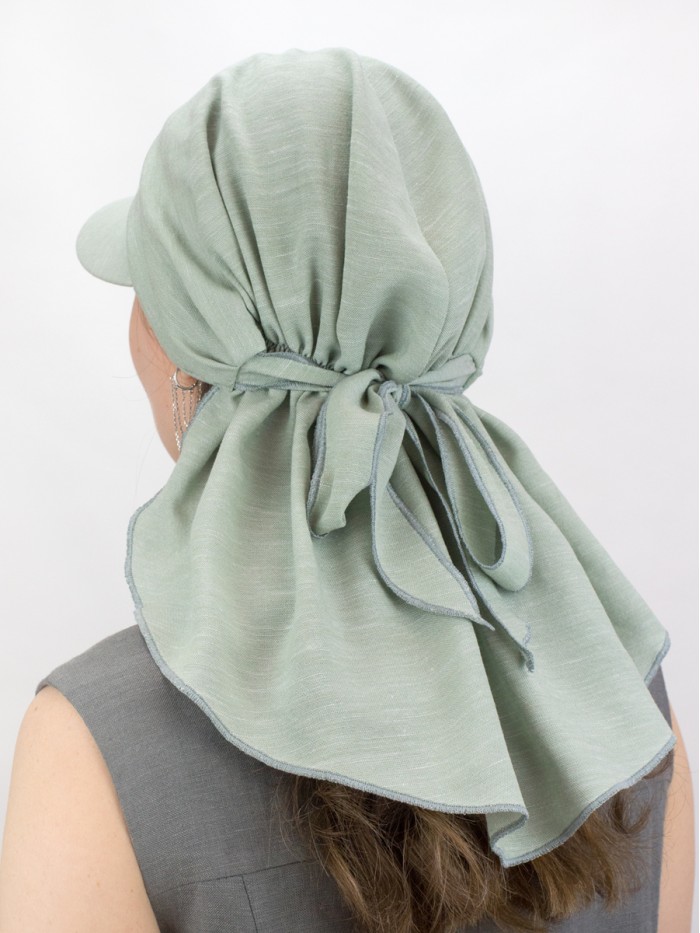 Летняя косынка из эко-льна цвет оливковый Л-274К2Б