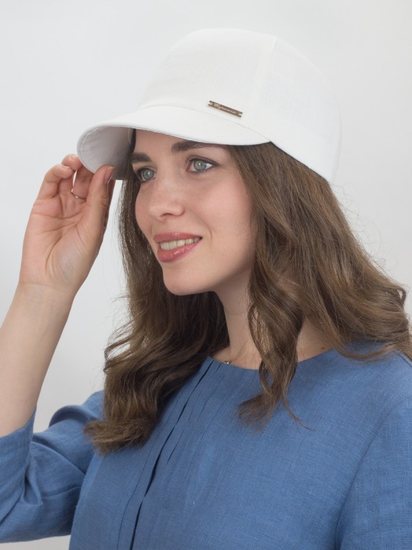 Льняная бейсболка цвет белый Л-339