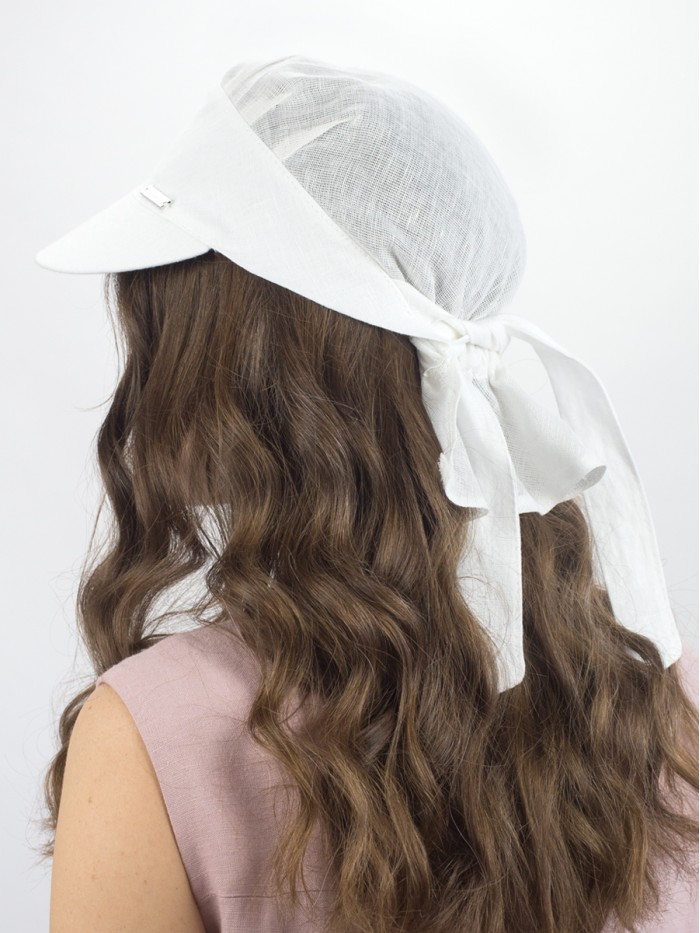 Оригинальная льняная бандана с козырьком цвет белый Л-404/1