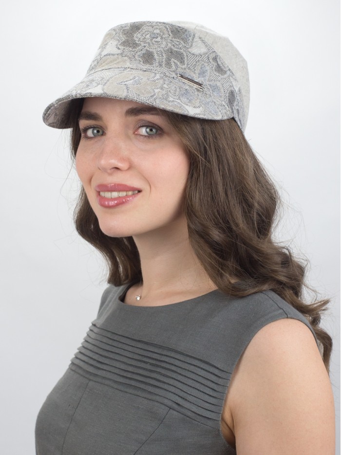 Оригинальная льняная бандана с козырьком цвет бежевый-темно-бежевый Л-404/1