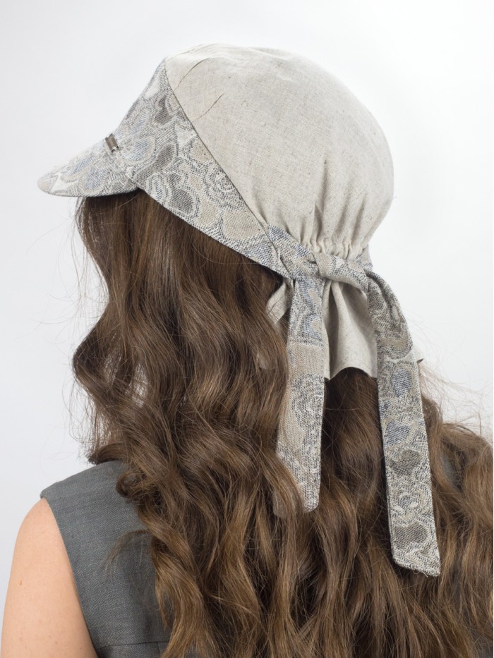 Оригинальная льняная бандана с козырьком цвет бежевый-темно-бежевый Л-404/1