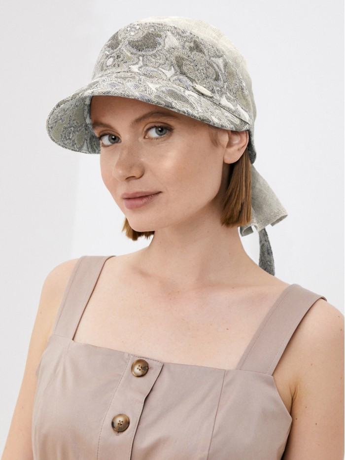 Оригинальная льняная бандана с козырьком цвет серо-бежевый-темно-бежевый Л-404/1