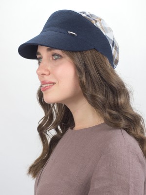 Оригинальная льняная бандана с козырьком цвет синий-молочный-бежевый Л-404/1