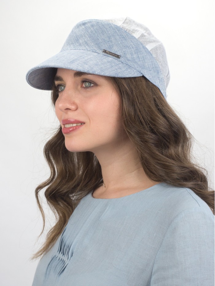 Оригинальная льняная бандана с козырьком цвет темно-синий-белый Л-404/1