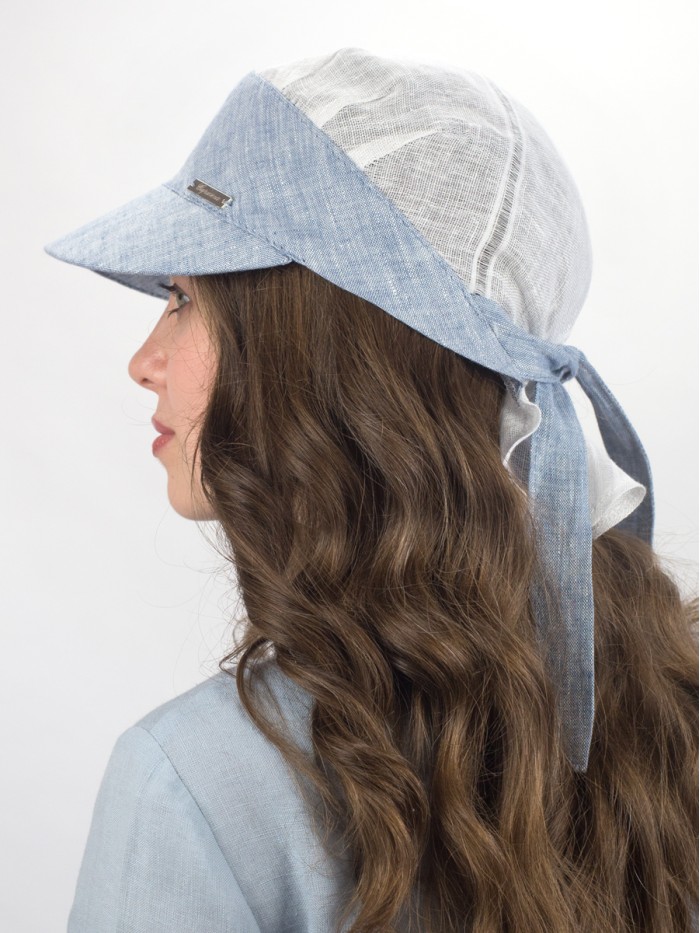 Оригинальная льняная бандана с козырьком цвет темно-синий-белый Л-404/1