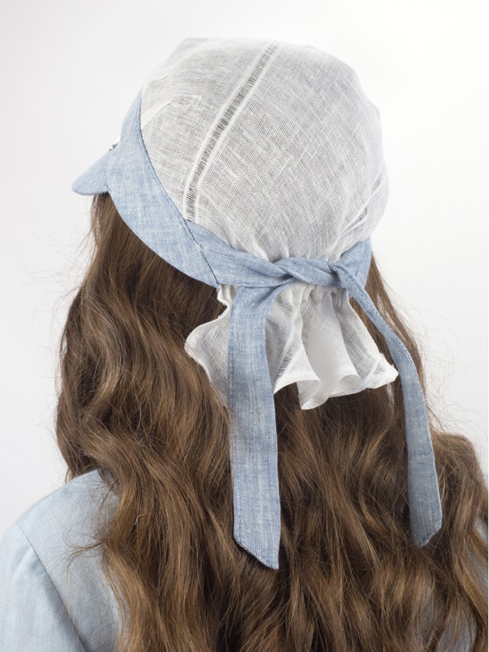 Оригинальная льняная бандана с козырьком цвет темно-синий-белый Л-404/1