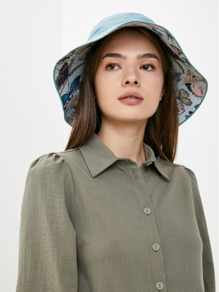 Элегантная шляпка изо льна цвет темно-ментоловый Л-406