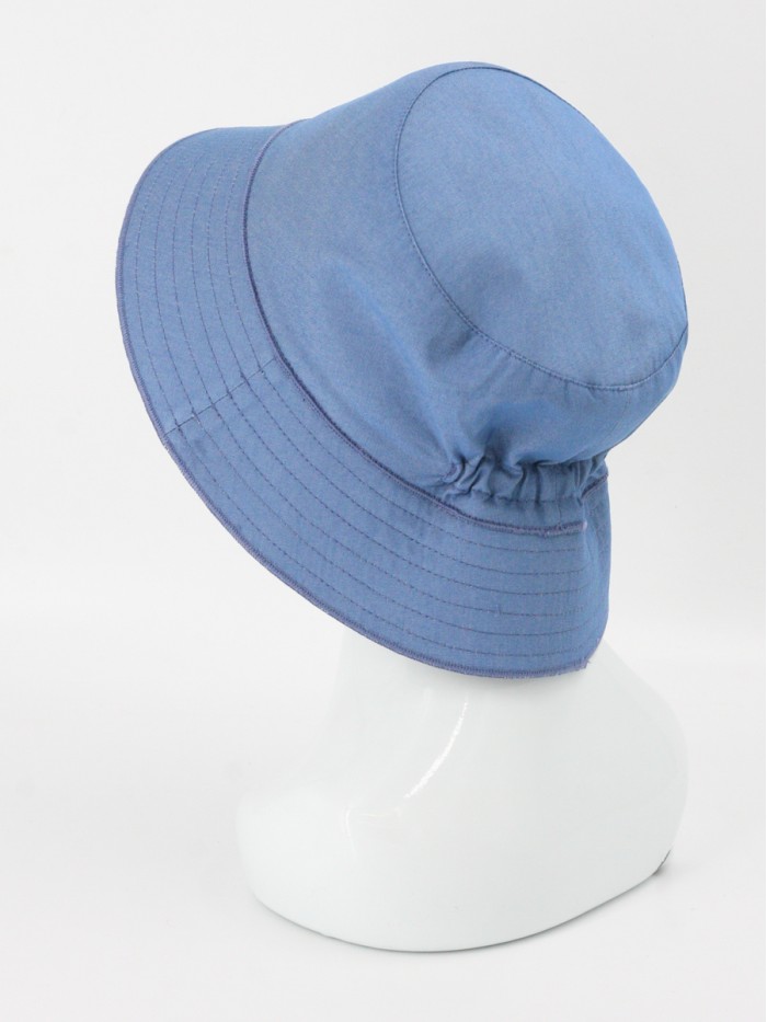 Двухсторонняя комбинированная панама цвет индиго-бежевый-молочный Л-409