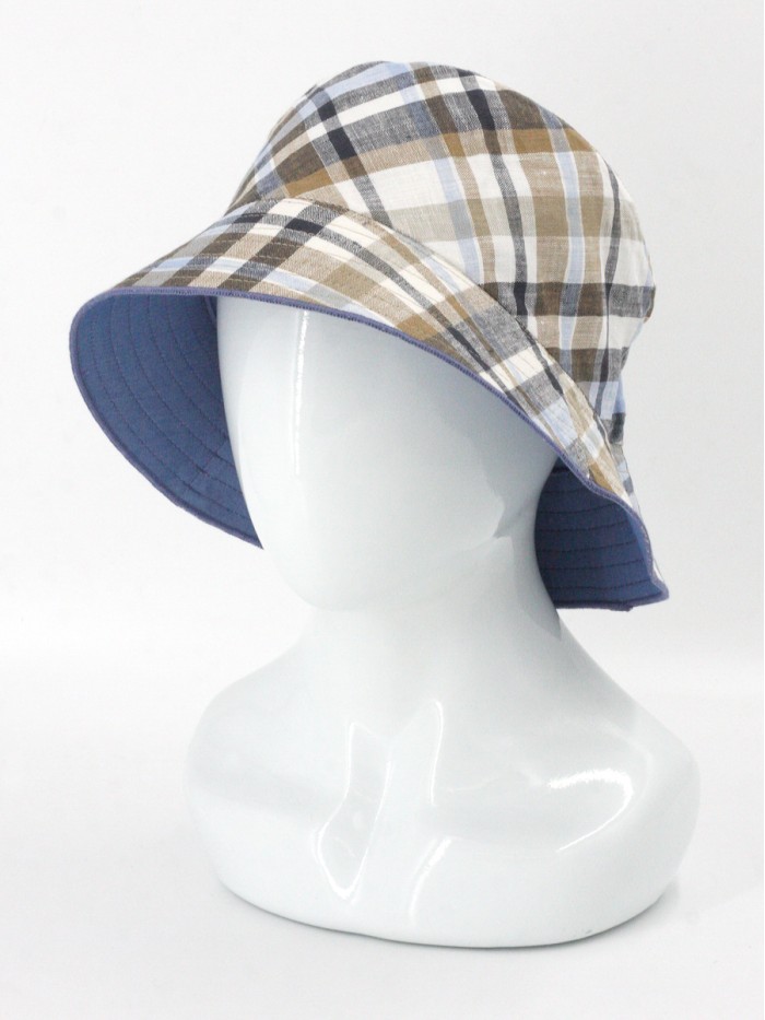 Двухсторонняя комбинированная панама цвет индиго-бежевый-молочный Л-409