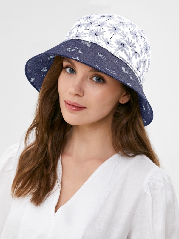 Шляпа с большими полями цвет белый-синий-джинсовый-голубой Л-412/1