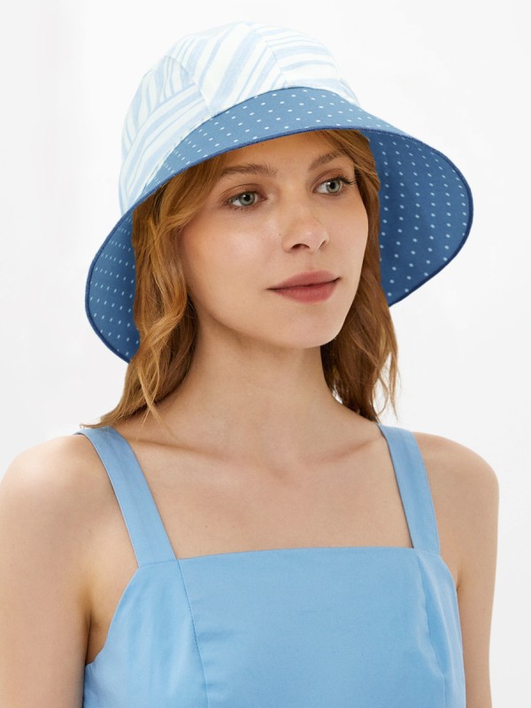 Шляпа с большими полями цвет светло-голубой-белый Л-412/1