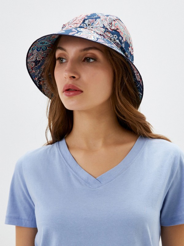 Летняя шляпка из вискозы цвет синий-молочный-оранжевый Л-412