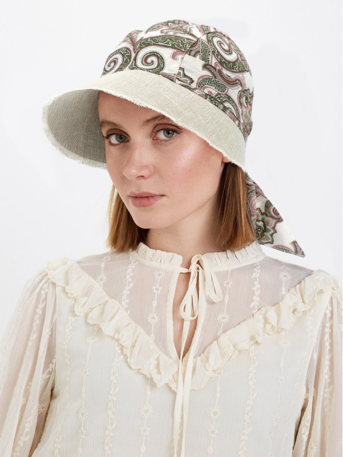 Элегантная бандана цвета молочный-розовый-хаки-бежевый Л-412К