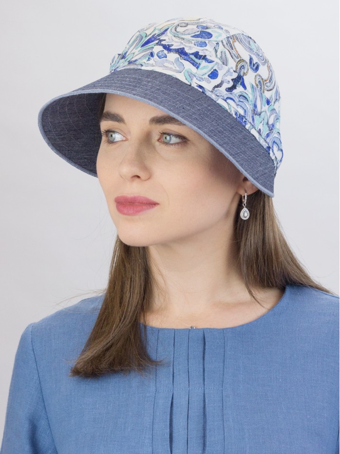 Комбинированная панама с регулировкой размера цвет белый-голубой-темно-джинсовый Л-412К1