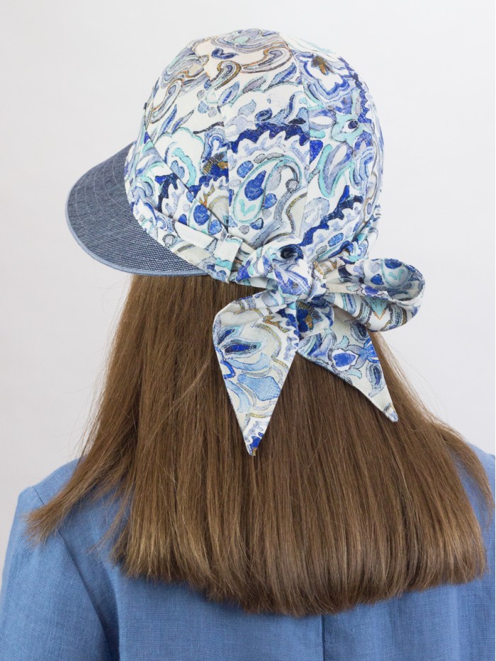 Комбинированная панама с регулировкой размера цвет белый-голубой-темно-джинсовый Л-412К1