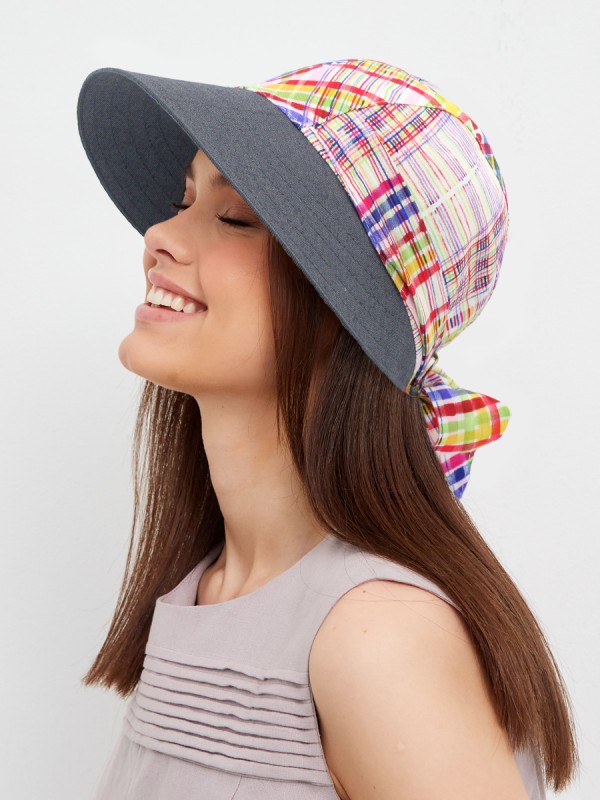 Комбинированная панама с регулировкой размера цвет белый-красный-желтый-джинсовый Л-412К1