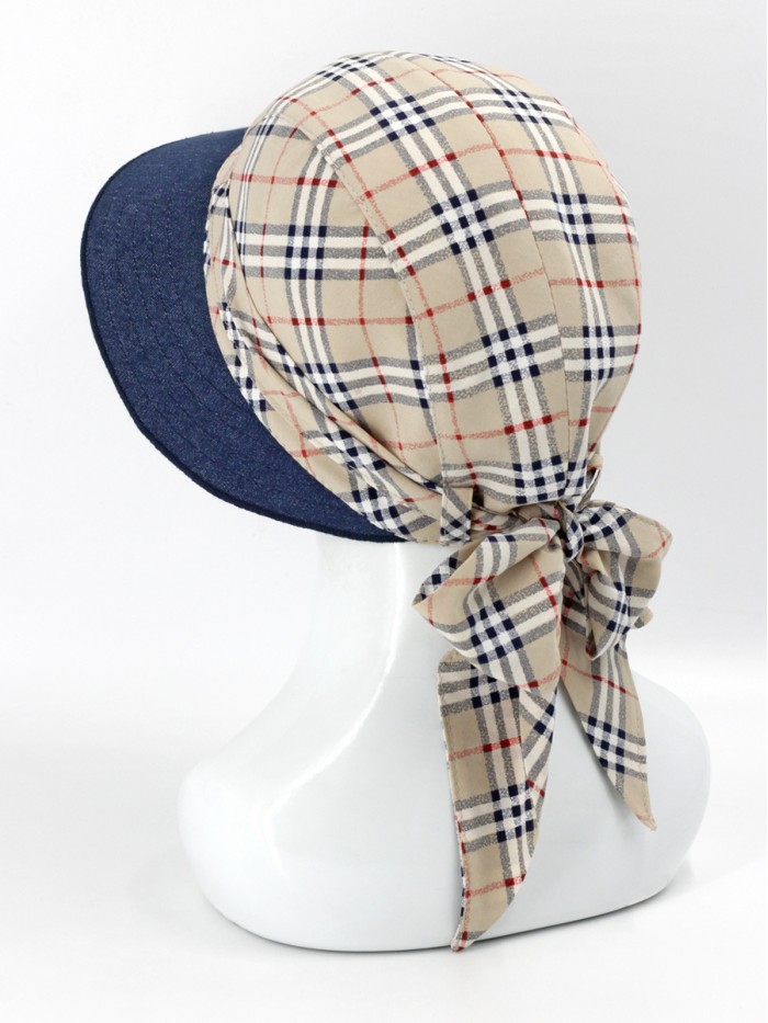 Комбинированная панама с регулировкой размера цвет джинсовый-бежевый-красный-черный Л-412К1