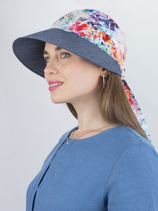Комбинированная панама с регулировкой размера цвет голубой-розовый-темно-джинсовый Л-412К1