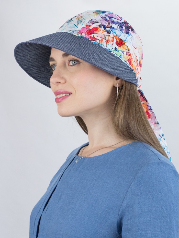 Комбинированная панама с регулировкой размера цвет голубой-розовый-темно-джинсовый Л-412К1