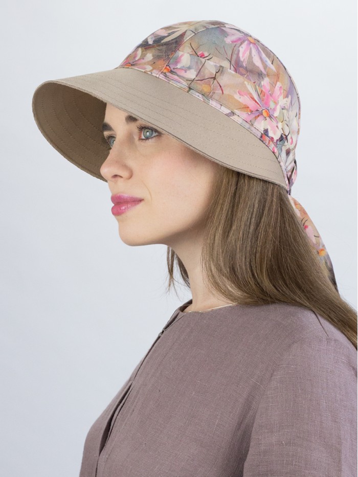 Комбинированная панама с регулировкой размера цвет зеленый-розовый-серо-бежевый Л-412К1