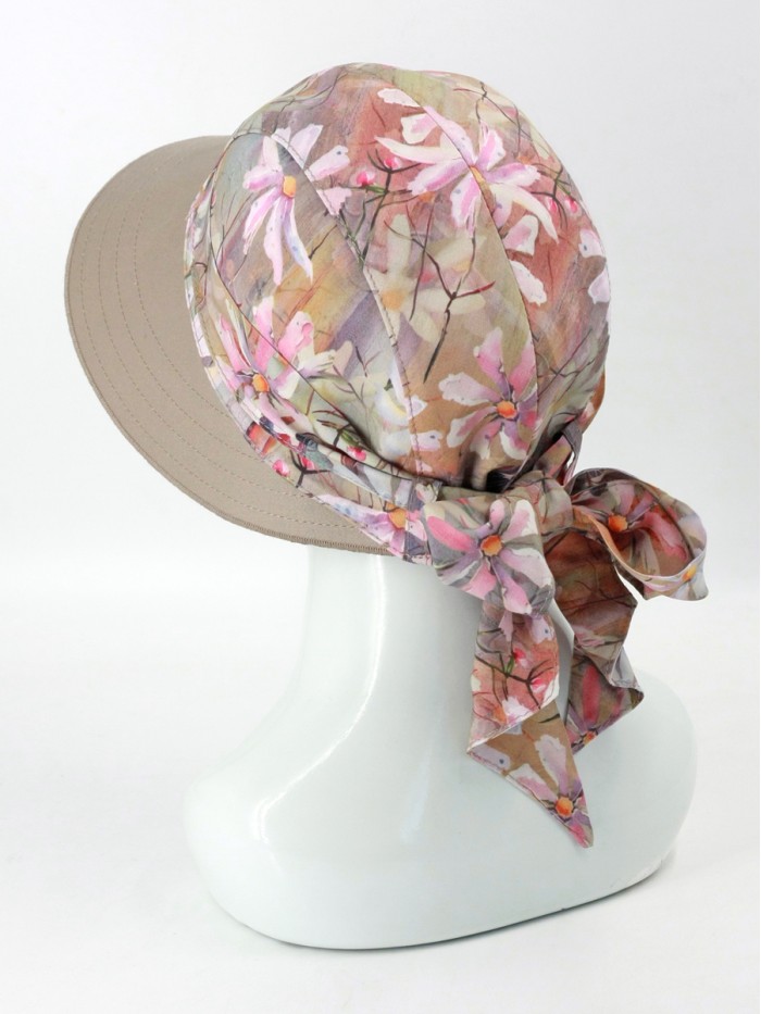 Комбинированная панама с регулировкой размера цвет зеленый-розовый-серо-бежевый Л-412К1