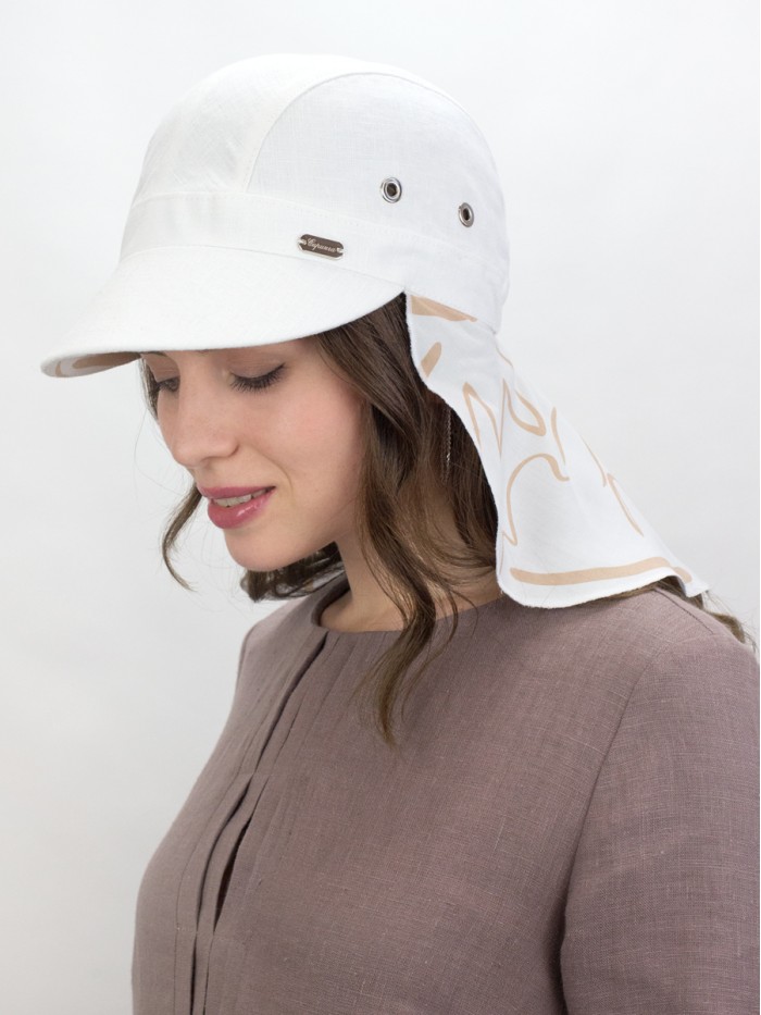 Оригинальная бейсболка с шелковой защитой цвет белый-бежевый Л-414/1А
