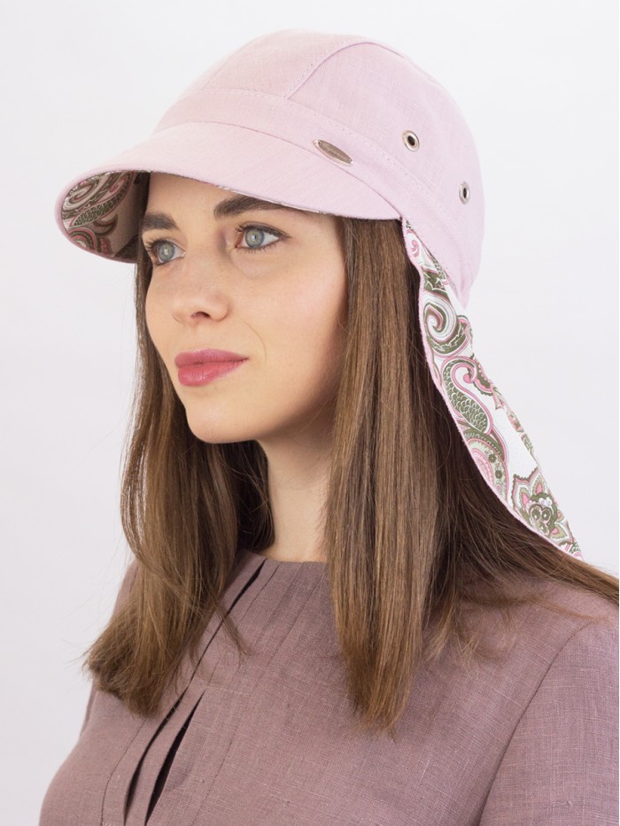 Оригинальная бейсболка с шелковой защитой розового цвета Л-414/1А