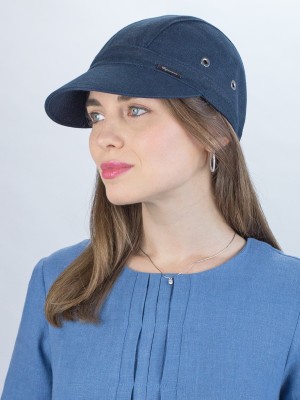 Женственная льняная бейсболка цвет темно-синий Л-414