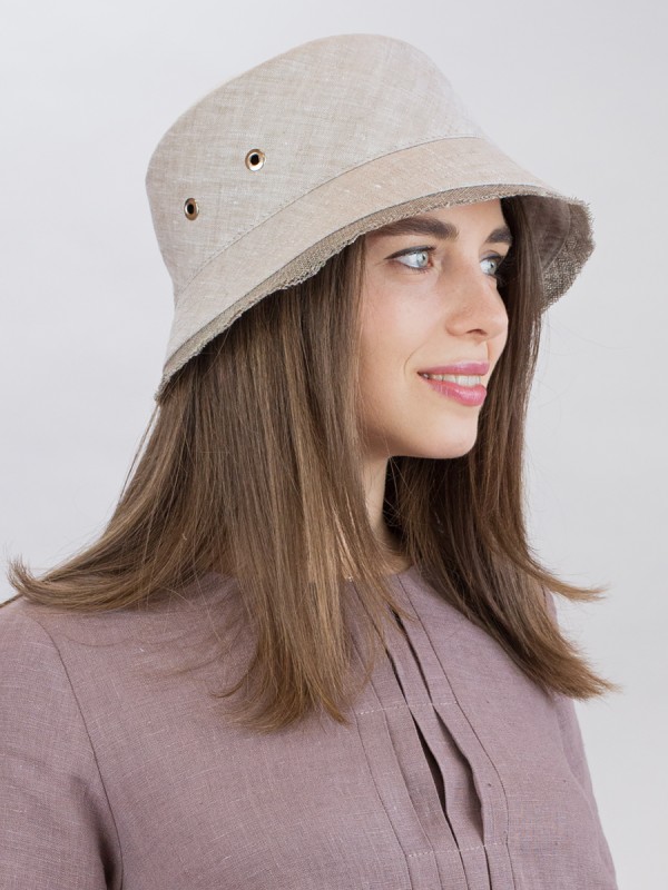 Льняная панама с бахромой цвет бежевый Л-419 Льняная панама с бахромой цвет бежевый Л-419